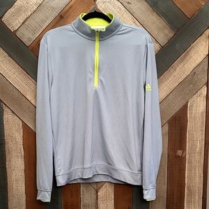 Adidas Men's Light Gray Jacket with Neon Yellow Details